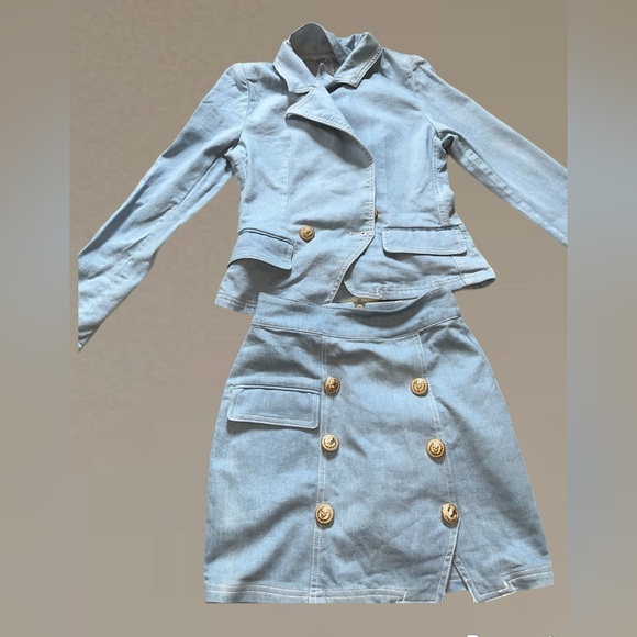 Fashion Nova Light Blue Jean Jacket & Skirt Set - Picture 1 of 3